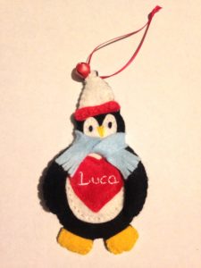 Hand stitched little felt Penguin hanging decoration.